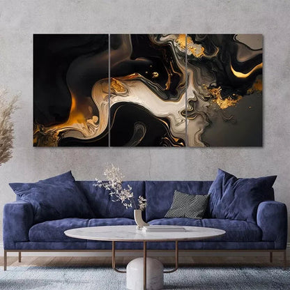 3 Piece Black Gold Marble Luxury Patterns Canvas Framed 60x90 cm - High Quality Print 100% Australian Made Wall Canvas Ready to Hang