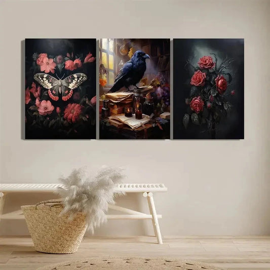 3pcs Dark Brown & Black Botanical Metal Print Ready to Hang Art