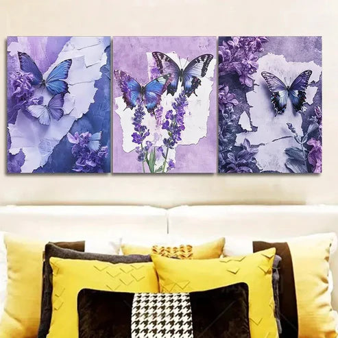3pcs Butterfly and Floral Wall Art Canvas Unframed - High Quality Print 100% Australian Made Wall Canvas