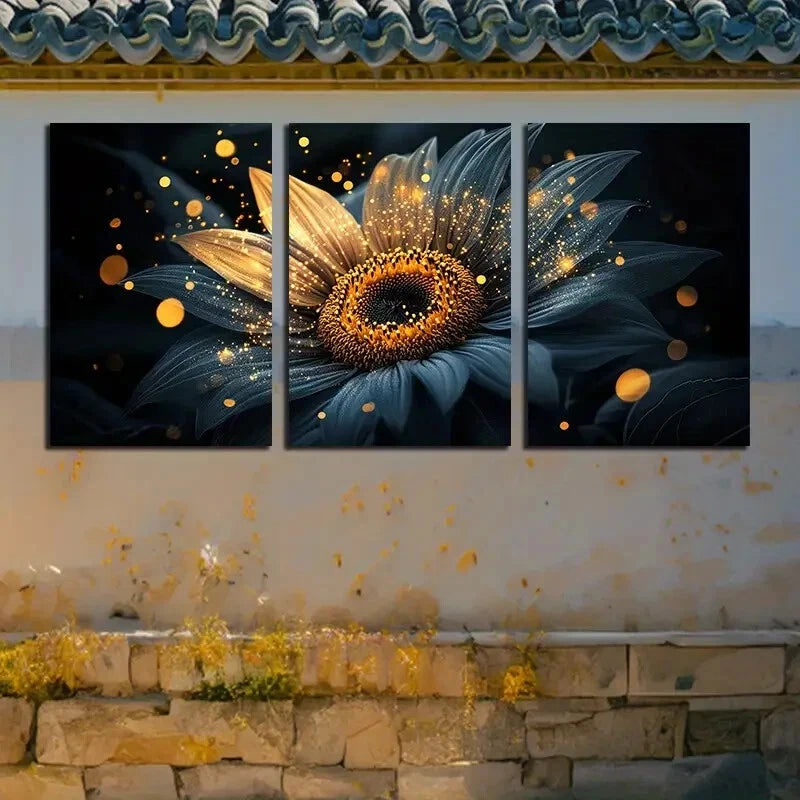 3pcs Vibrant Sunflower Modern Glam Floral Metal Print Ready to Hang Art