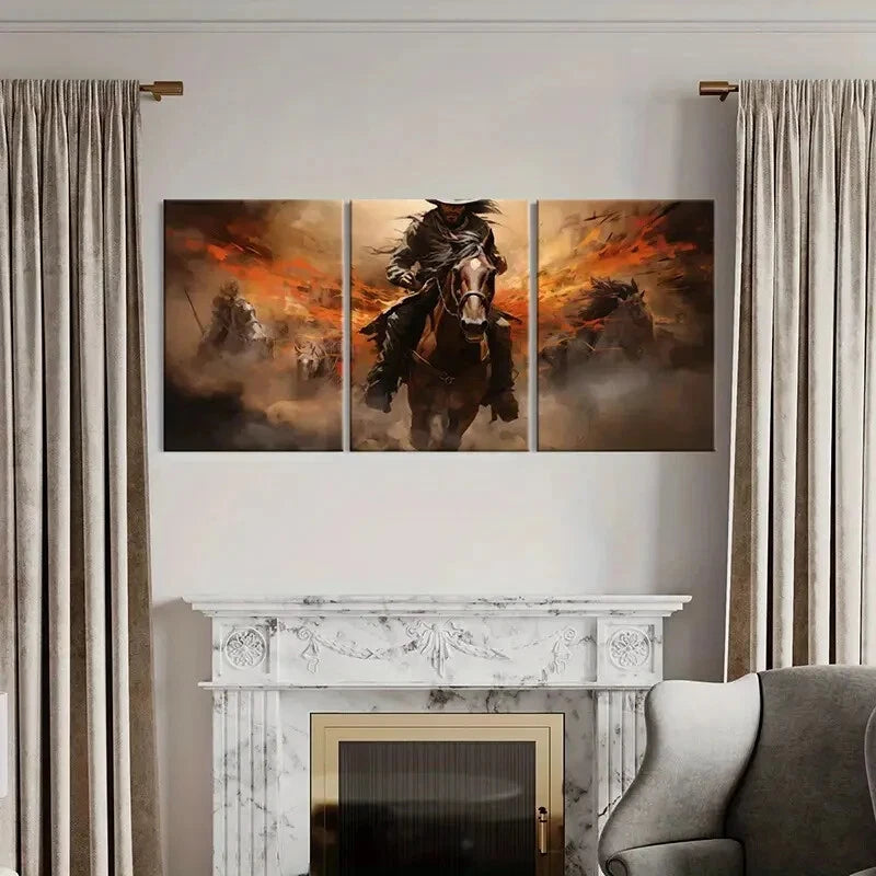 3pcs Cowboy Desert Vintage Wall Art Painting Metal Print Ready to Hang Art