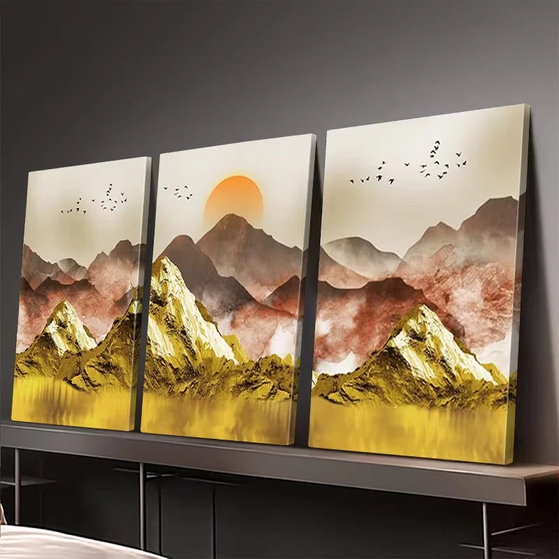 3pcs Golden Mountains Wall Art Set Canvas Framed 40x60cm – High Quality Print, 100% Australian Made, Ready to Hang