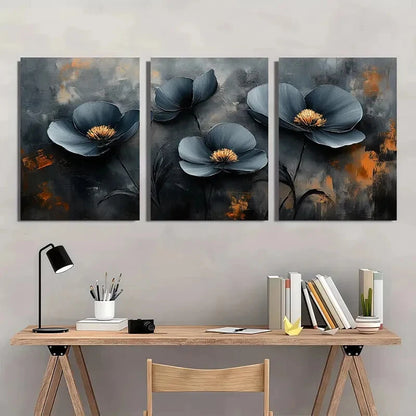 3pcs Abstract Floral Black and White Textured Metal Print Ready to Hang Art