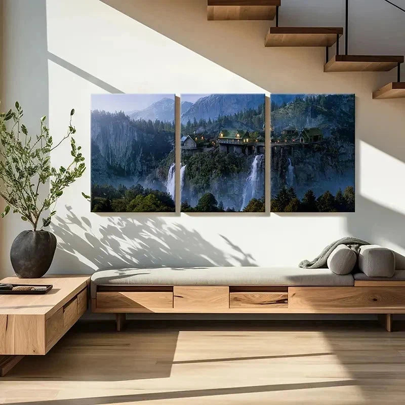 3pcs Middle-Earth Ring Castle Valley Retro Wall Art Set Canvas Framed 40x60cm - High Quality Print 100% Australian Made Wall Canvas Ready to Hang