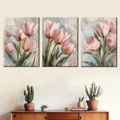 3pcs Paintings Tulip Flower Landscape Decoration Metal Print Ready to Hang Art