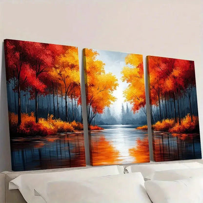 3pcs Vibrant Forest and River Wall Art Set Canvas Framed 40x60cm - High Quality Print 100% Australian Made Wall Canvas Ready to Hang