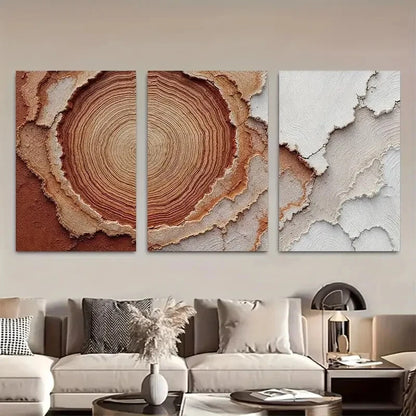 3pcs Earthy Brown & Cream Circular Patterns Metal Print Ready to Hang Art