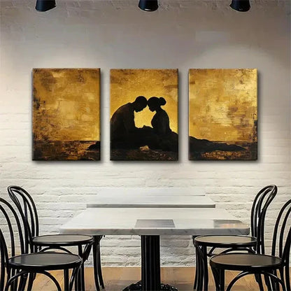 3pcs Golden Silhouette Love Romantic Perfect Wall Art Canvas Unframed - High Quality Print 100% Australian Made Wall Canvas