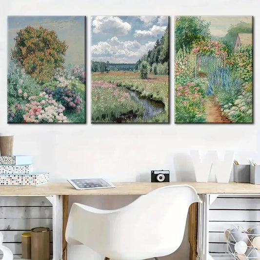 3pcs Floral Meadow Vibrant Nature Perfect Wall Art Set Canvas Framed 40x60cm - High Quality Print 100% Australian Made Wall Canvas Ready to Hang
