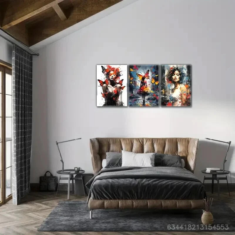 3pcs Beauty and Butterfly Decoration Poster Metal Print Ready to Hang Art
