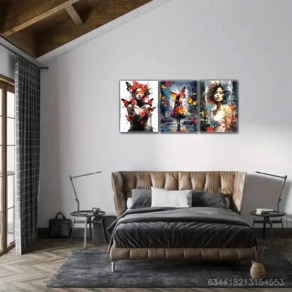 3pcs Beauty and Butterfly Decoration Poster Metal Print Ready to Hang Art