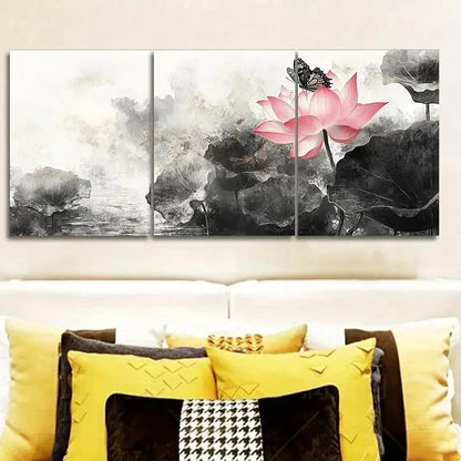 3pcs Pink for Lotus Flower Trio  Wall Art Set Canvas Framed 50x70cm - High Quality Print 100% Australian Made Wall Canvas Ready to Hang