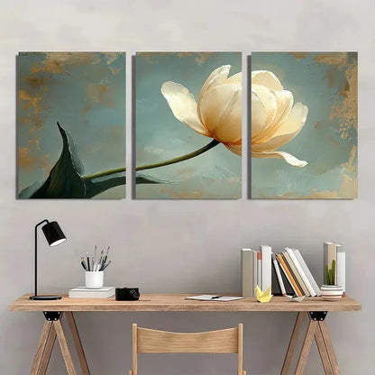 3pcs Beige Art Tulip Flower Painting Print Metal Print Ready to Hang Art