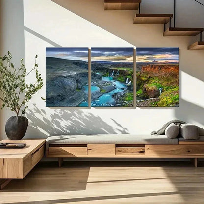 3pcs Canyon Waterfall and River Plain Wall Art Set Canvas Framed 40x60cm - High Quality Print 100% Australian Made Wall Canvas Ready to Hang