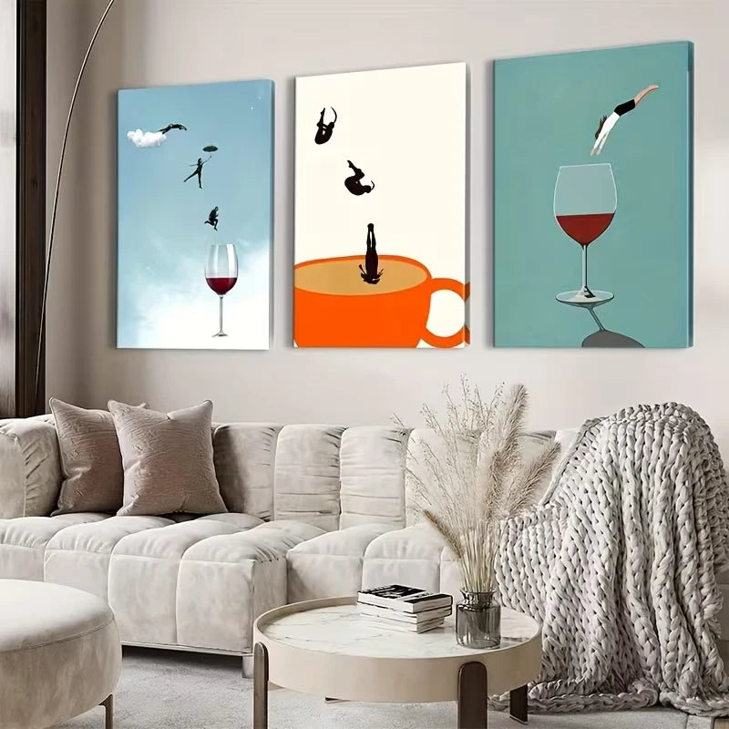 3pcs Featuring Drinks Wall Art Set Canvas Framed 40x60cm - High Quality Print 100% Australian Made Wall Canvas Ready to Hang