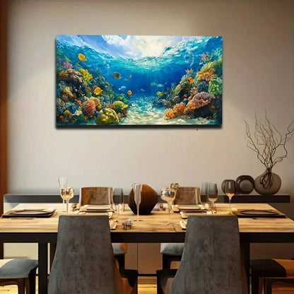 Vibrant Underwater World Art Canvas Office Home Room Framed 120x60cm