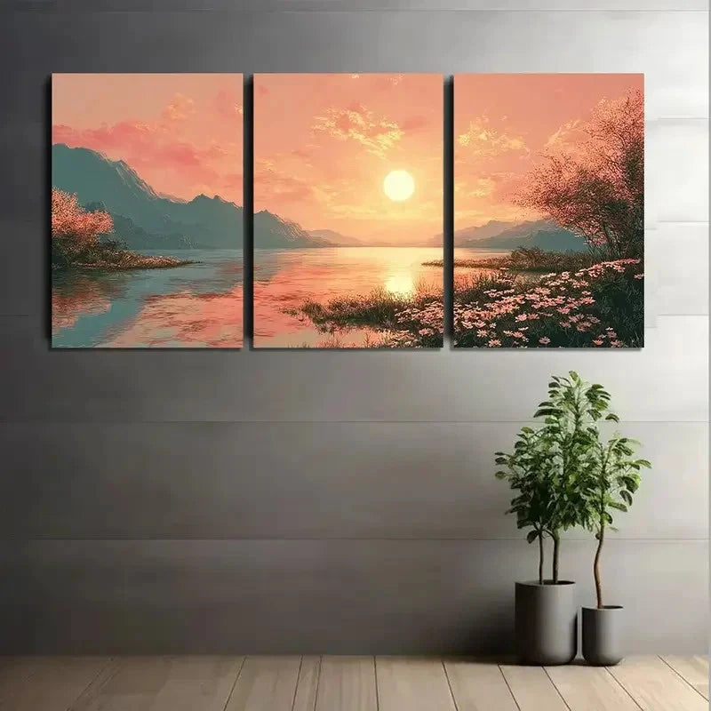 3pcs Serene Sunset Over Expansive Waters Metal Print Ready to Hang Art