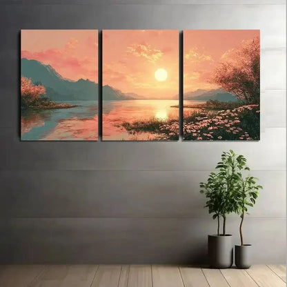 3pcs Serene Sunset Over Expansive Waters Metal Print Ready to Hang Art