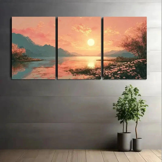 3pcs Serene Sunset Over Expansive Waters Metal Print Ready to Hang Art