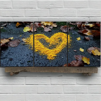3pcs Love Made of Leaves Autumn Leaves Metal Print Ready to Hang Art