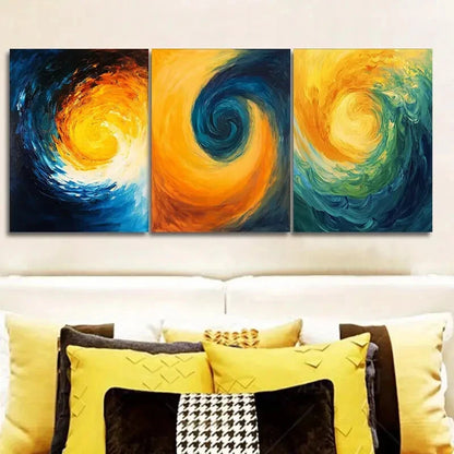 3pcs Swirling Yellow and Blue Abstract Orientation Metal Print Ready to Hang Art