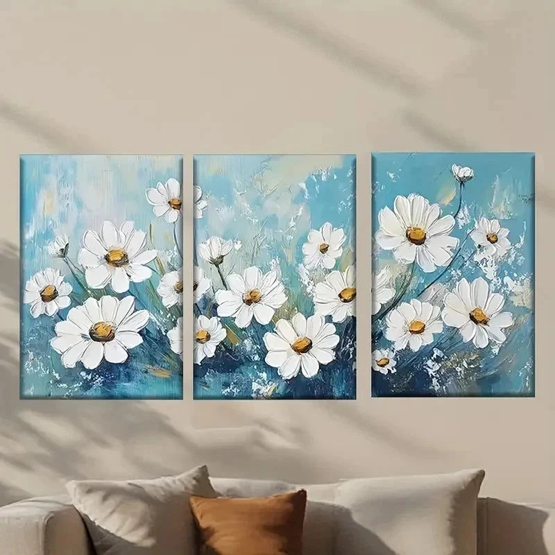 3pcs Painting of Vibrant White Flowers Wall Art Set Canvas Framed 40x60cm - High Quality Print 100% Australian Made Wall Canvas Ready to Hang