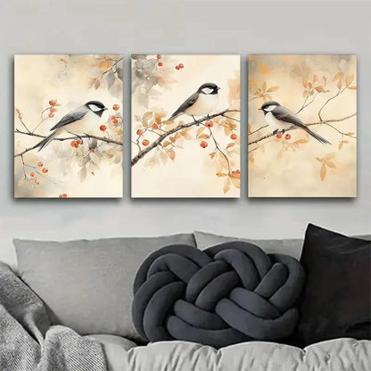 3pcs Serene Autumn Branches with Hummingbirds Metal Print Ready to Hang Art