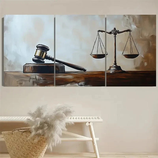 3pcs Law Gavel Judge Scales of Justice Metal Print Ready to Hang Art