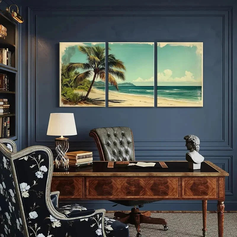3pcs Palm Tree Ocean View Tropical Beach Metal Print Ready to Hang Art