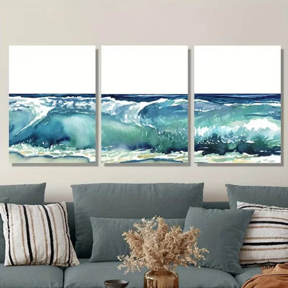 3pcs Blue Abstract Wave Metal Print Ready to Hang Art