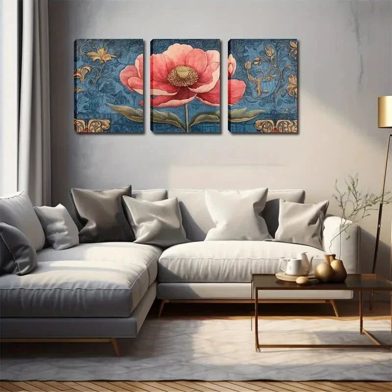 3pcs Bright Pink Flowers Modern Simple Perfect Wall Art Set Canvas Framed 40x60cm - High Quality Print 100% Australian Made Wall Canvas Ready to Hang