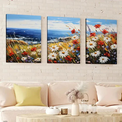 3pcs Abstract Geometric Florals Beach Scenery Wall Art Canvas Unframed - High Quality Print 100% Australian Made Wall Canvas