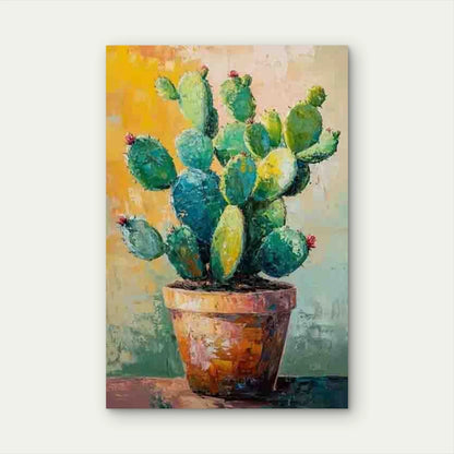 Vibrant Potted Cactus Metal Print Ready to Hang
