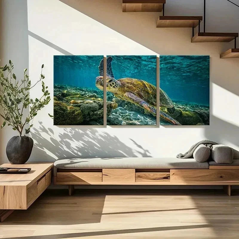 3pcs Sea Life Sea Turtle Modern Painting Wall Art Set Canvas Framed 40x60cm - High Quality Print 100% Australian Made Wall Canvas Ready to Hang