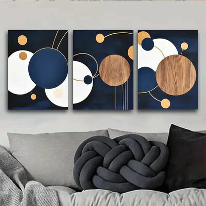 3pcs Abstract Wall Decor with Golden Accents Metal Print Ready to Hang Art