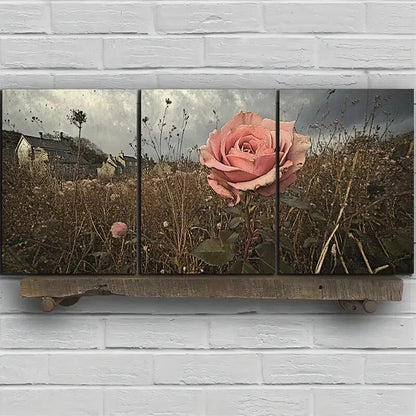 3pcs Rose in the Rain Nature Scenery Metal Print Ready to Hang Art