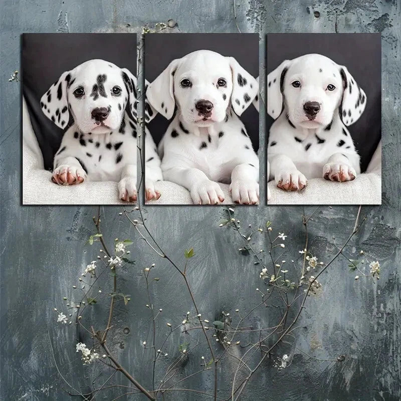 3pcs Dog in the Hall Illustration Metal Print Ready to Hang Art