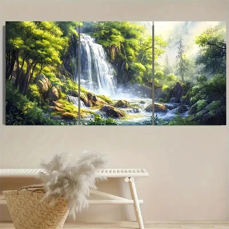 3pcs Enchanting Forest Waterfall Nature Scene Metal Print Ready to Hang Art