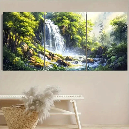 3pcs Enchanting Forest Waterfall Nature Scene Metal Print Ready to Hang Art
