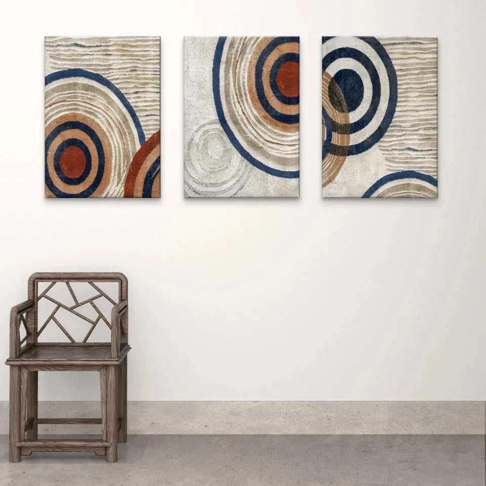 3pcs Modern Abstract Geometric Beige Circles Wall Art Set Canvas Framed 40x60cm - High Quality Print 100% Australian Made Wall Canvas Ready to Hang