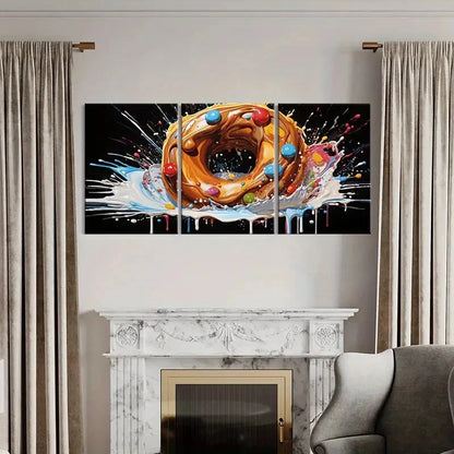 3pcs Creative Donut Art Colorful Splash Abstract Metal Print Ready to Hang Art