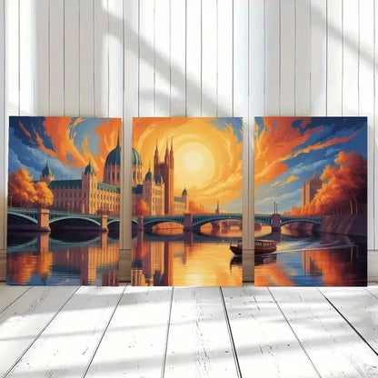 3pcs Cityscape Painting with Parliament Building Metal Print Ready to Hang Art