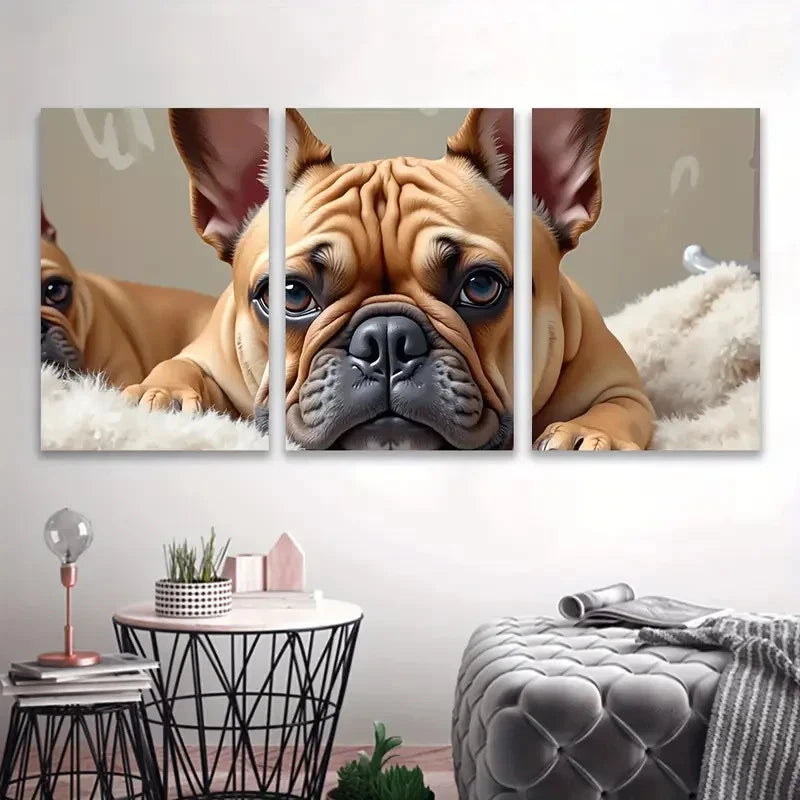 3pcs Adorable French Bulldog Portraits Wall Art Set Canvas Framed 60x90cm - High Quality Print 100% Australian Made Wall Canvas Ready to Hang