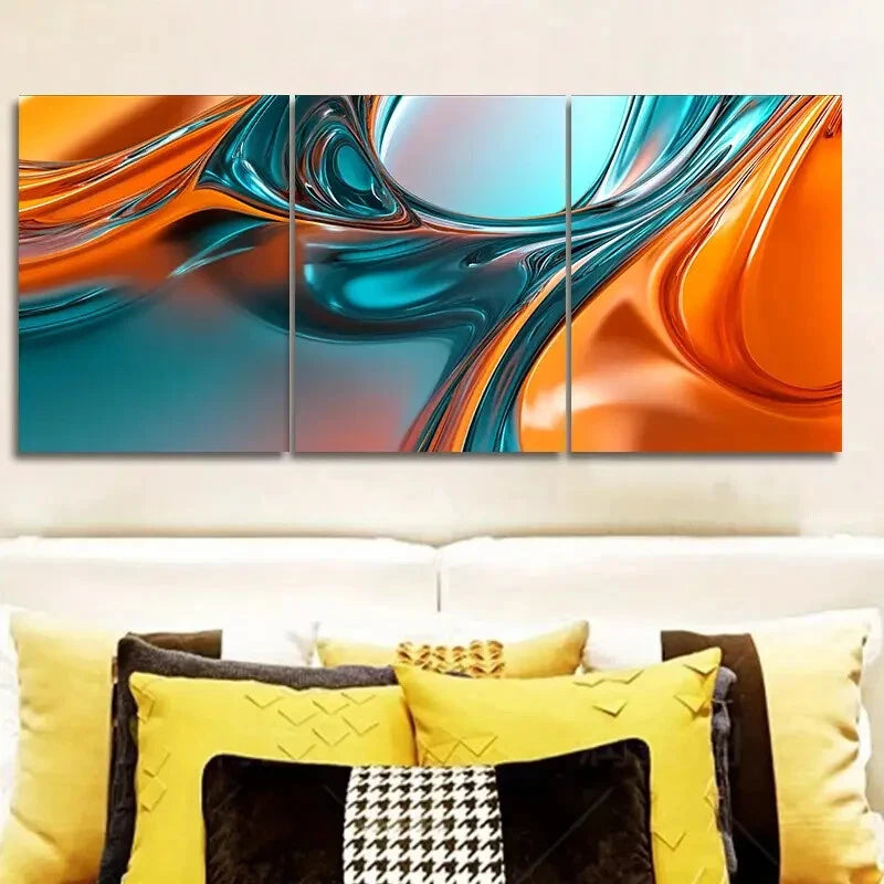 3pcs Fluid Shapes Painting Colourful Metal Print Ready to Hang Art