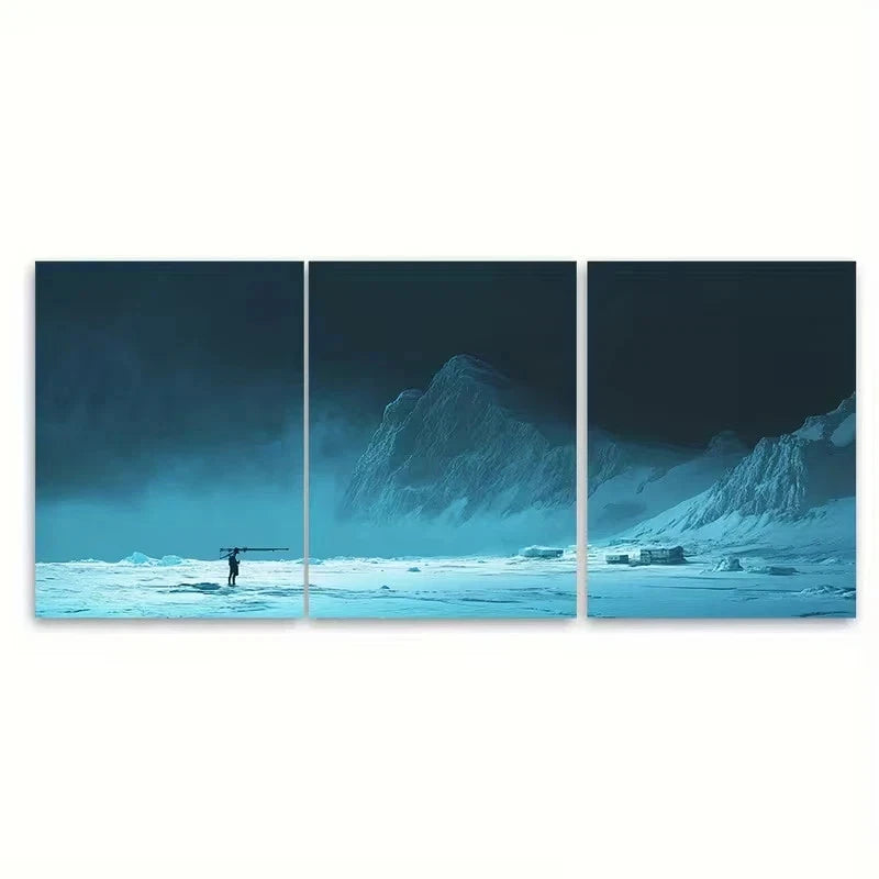 3pcs Ice Floes with a Supply Helicopter Wall Art Set Canvas Framed 60x90cm - High Quality Print 100% Australian Made Wall Canvas Ready to Hang