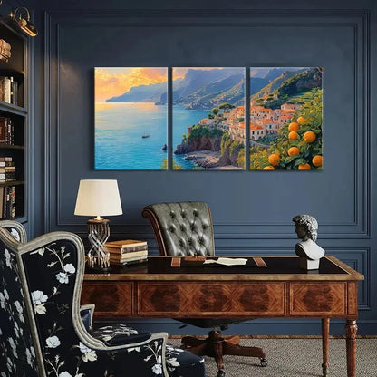 3pcs Amalfi Coast Landscape Mediterranean Village Metal Print Ready to Hang Art