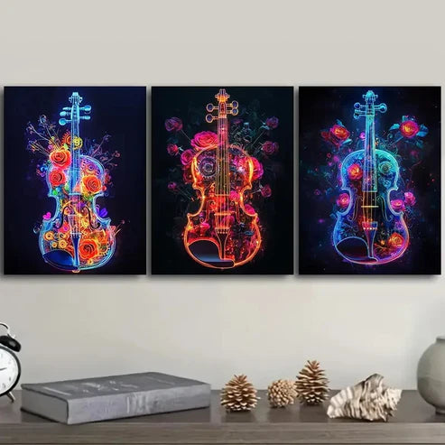 3pcs A violin Wall Art Set Canvas Unframed – High Quality Print, 100% Australian Made Wall Canvas