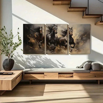 3pcs Galloping Horse Watercolor Style Wall Art Set Canvas Framed 40x60cm - High Quality Print 100% Australian Made Wall Canvas Ready to Hang