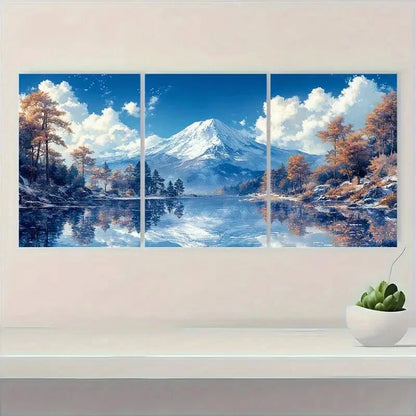 3pcs Snowy Mount Fuji & Autumn Forest Scenes Metal Print Ready to Hang Art