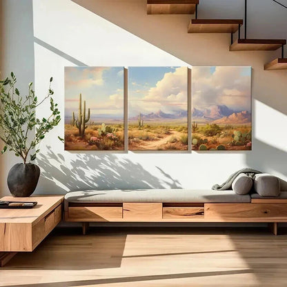 3pcs Cactus Mountain Desert Vintage Wall Art Set Canvas Framed 40x60cm - High Quality Print 100% Australian Made Wall Canvas Ready to Hang